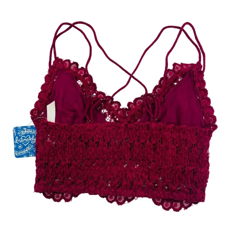Free People - Celine‎ Floral Crochet Lace Bralette - Mulberry - XS
